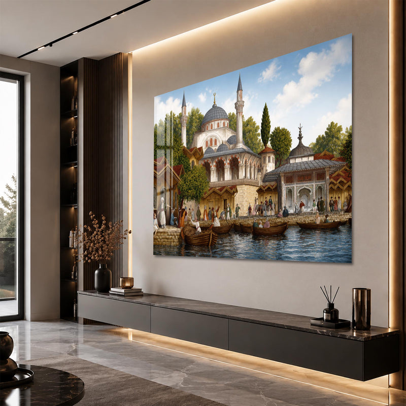Osmanlı Sahil Camii ve Kayıklar Cam Tablo – Cam Tablo