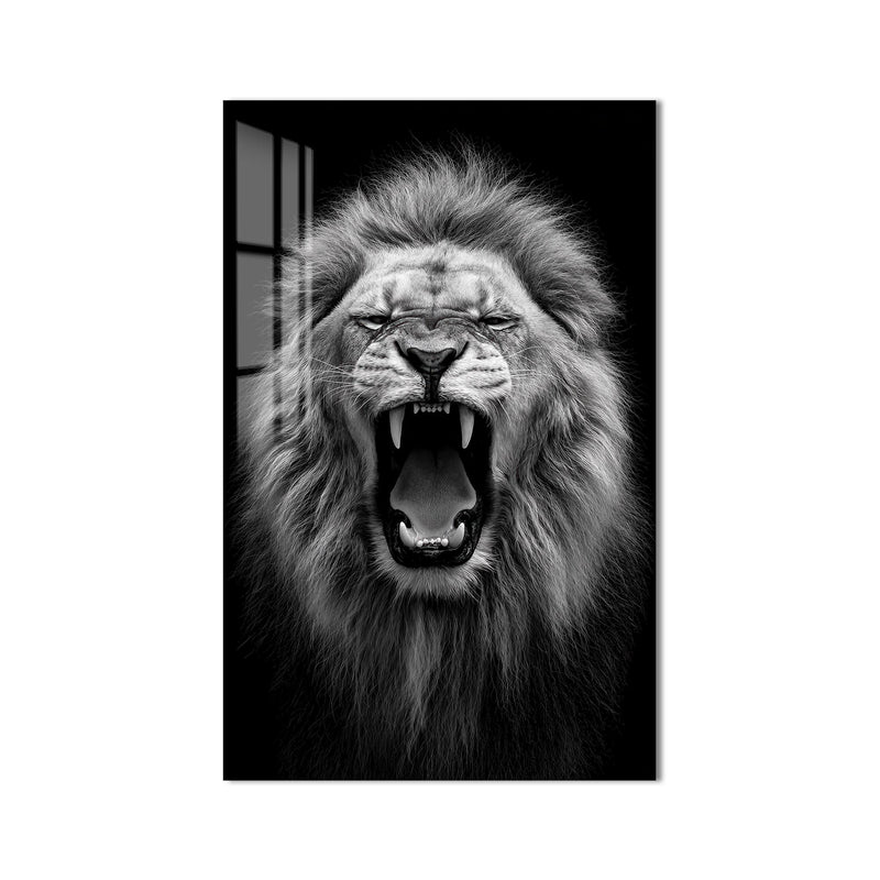 Kükreyen Aslan Siyah Beyaz Cam Tablo – Cam Tablo
