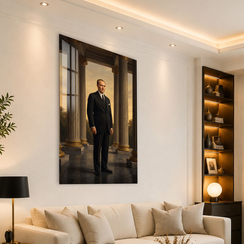 Antik Sütunlar Arasında Atatürk Cam Tablo