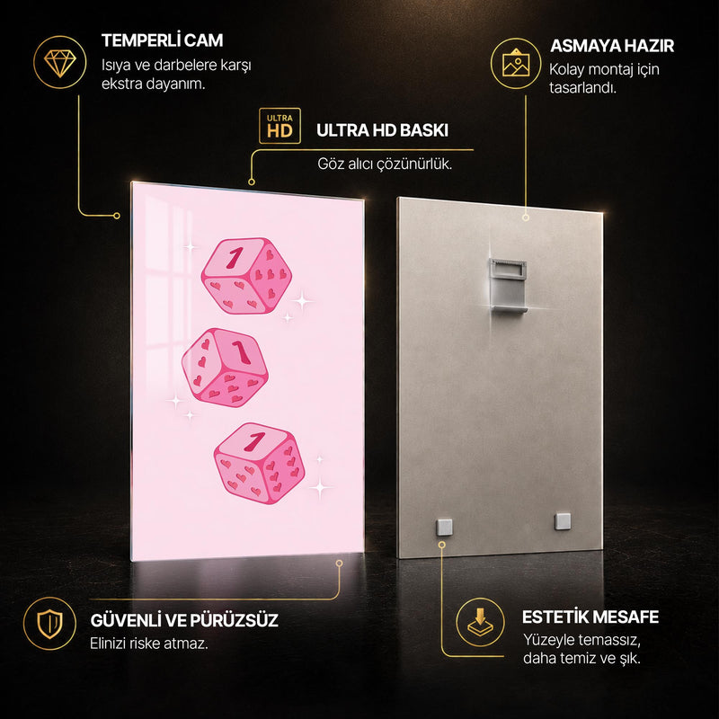 Pembe Şans Zarları Cam Tablo – Cam Tablo
