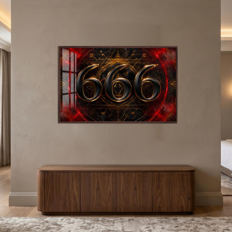 Kızıl Girdapta 666 Cam Tablo – Ceviz Çerçeveli Cam Tablo