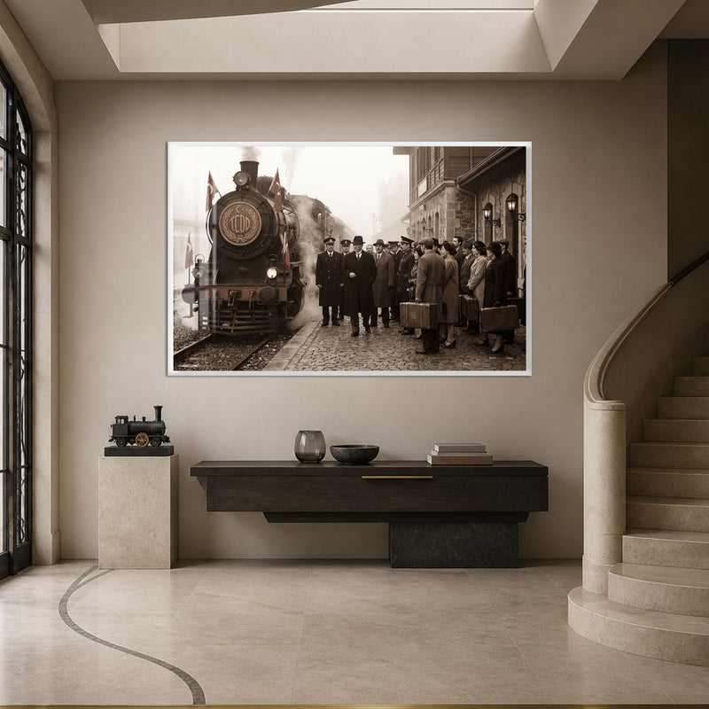 İstasyonda Atatürk Cam Tablo – Beyaz Çerçeveli
