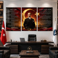 Atatürk Köşesi Üçlü Cam Tablo Seti — Kızıl Hilal Zafer Çelenkli