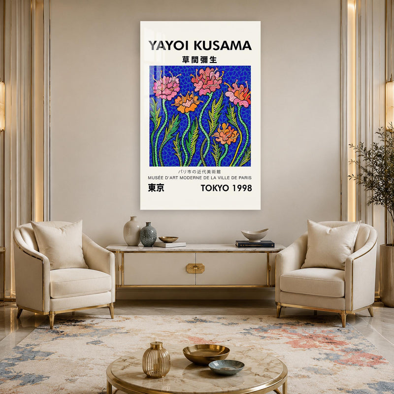 Mavi Bahçede Renkli Çiçekler Cam Tablo – Cam Tablo