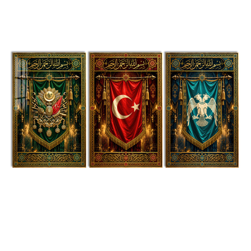 Osmanlı Sancak Üçlüsü Üçlü Cam Tablo