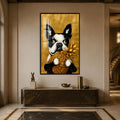 Ananaslı Boston Terrier Cam Tablo – Siyah Çerçeveli Cam Tablo