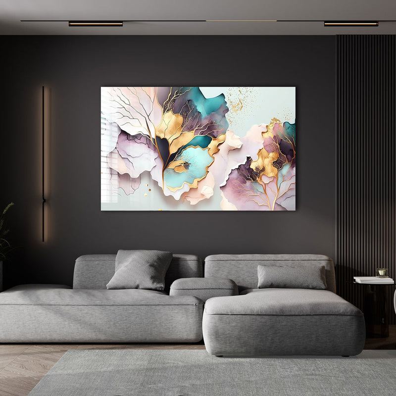 Pembe Yapraklar Soyut Cam Tablo – Cam Tablo