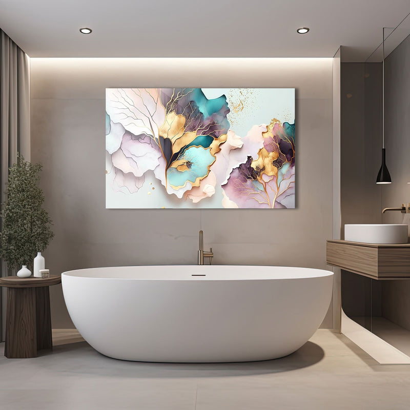 Pembe Yapraklar Soyut Cam Tablo – Cam Tablo